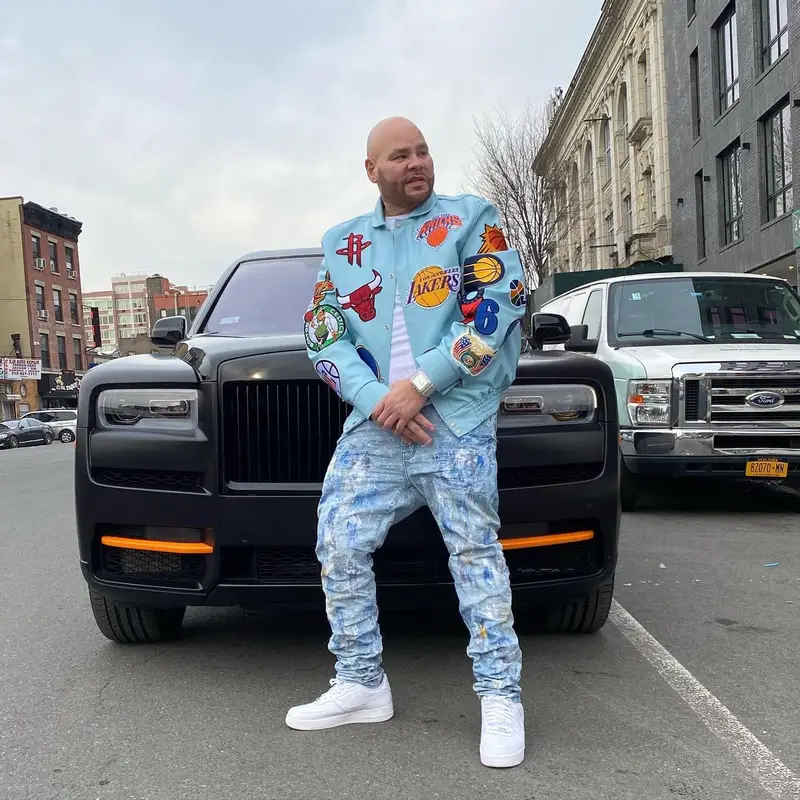 Fat Joe outfit in Jeff Hamilton, Purple Brand, and Nike, 2022