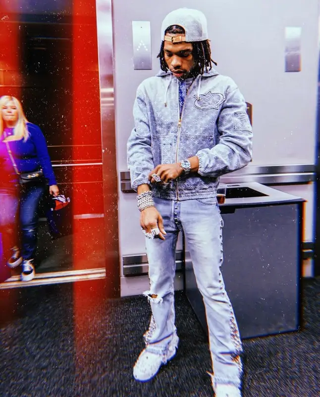Lil Baby outfit in NBA, Gallery Dept., and Louis Vuitton, 2022