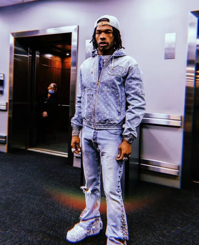 Lil Baby outfit in NBA, Gallery Dept., and Louis Vuitton, 2022