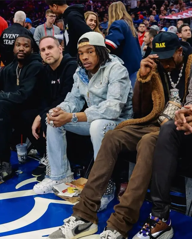 Lil Baby outfit in NBA, Gallery Dept., and Louis Vuitton, 2022