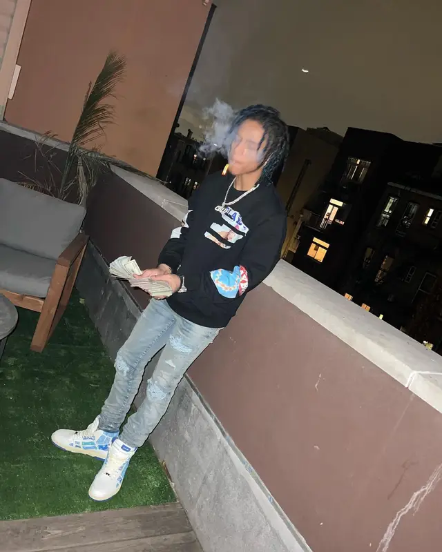 C Blu outfit in Amiri and Playboy, 2021