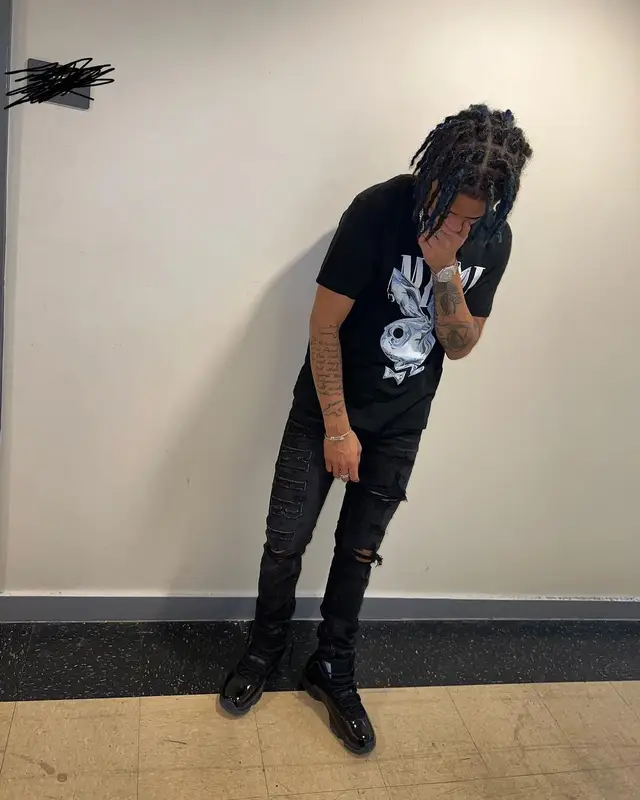 C Blu outfit in Playboy, Amiri, and Jordan, 2021
