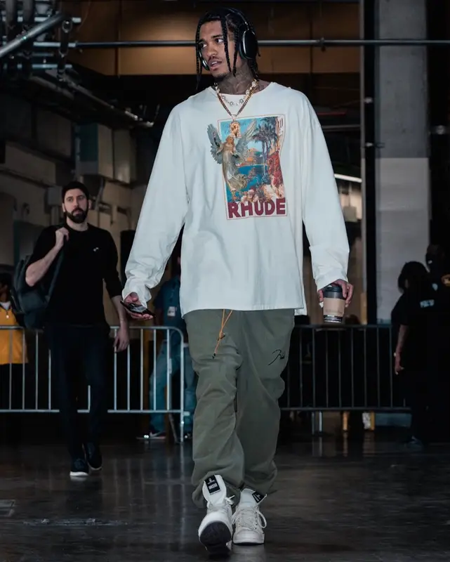 Jordan Clarkson outfit in Rhude, Converse, and Rick Owens, 2022
