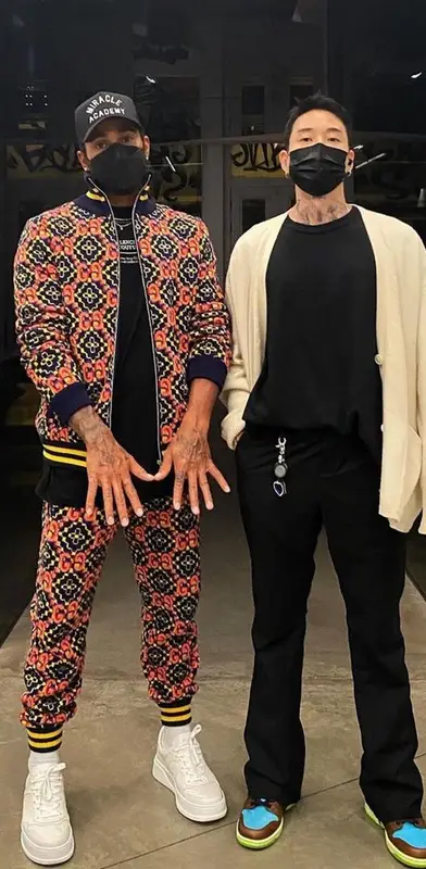 Lewis Hamilton outfit in Gucci and Nahmias, 2022