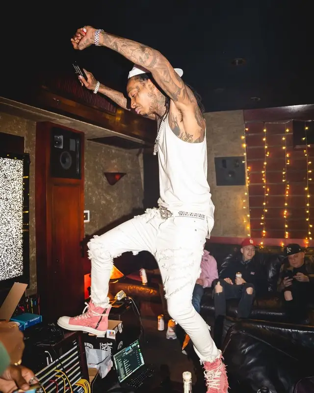 Wiz Khalifa outfit in Rick Owens and B.B. Simon, 2022