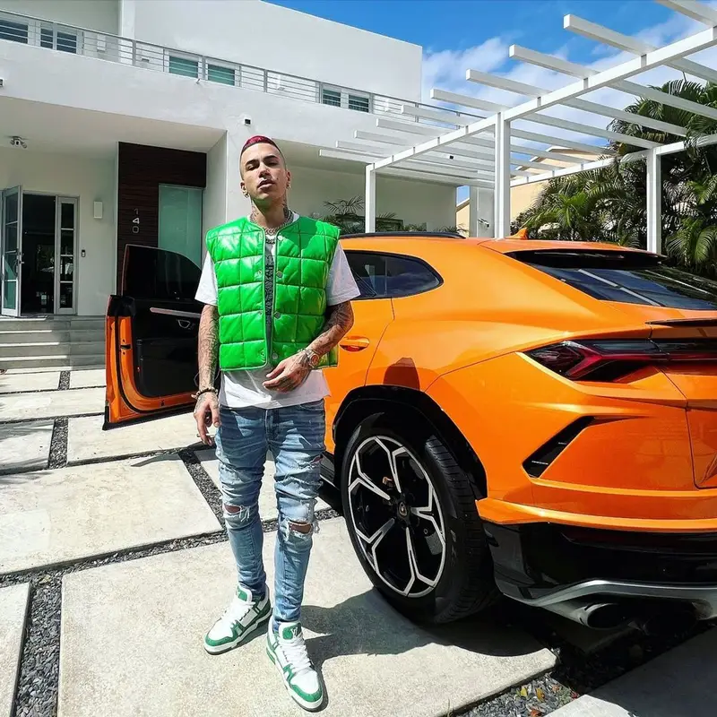 Sfera Ebbasta outfit in Bottega Veneta, Amiri, and Louis Vuitton, 2022