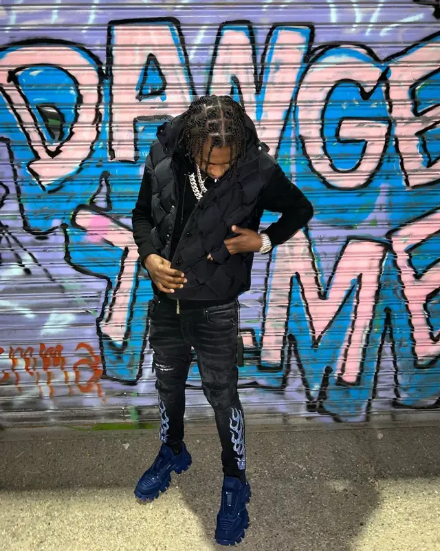 Lil Tjay outfit in Bottega Veneta, Dior, and Amiri, 2022