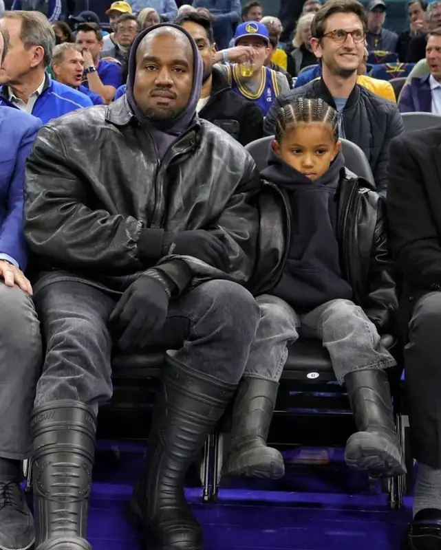 Kanye West outfit in Balenciaga, Levi’s, and Bilt, 2022