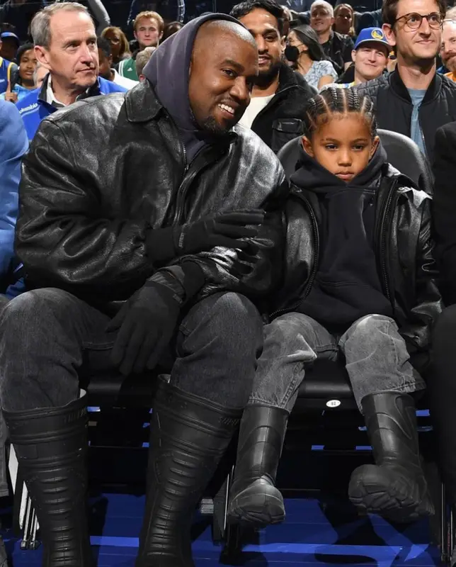 Kanye West outfit in Balenciaga, Levi’s, and Bilt, 2022