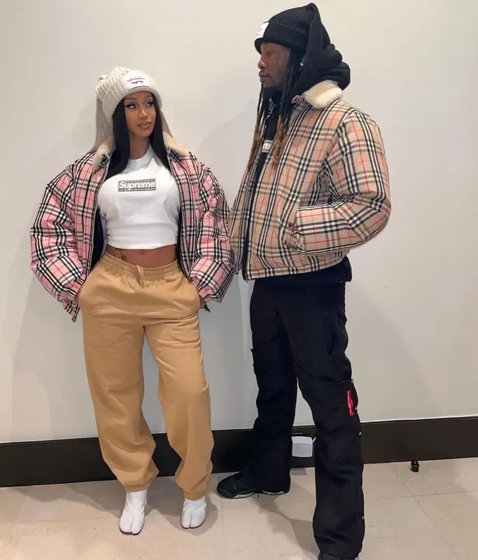 Cardi B outfit in Supreme, Loverboy by Charles Jeffrey, and Burberry, 2022