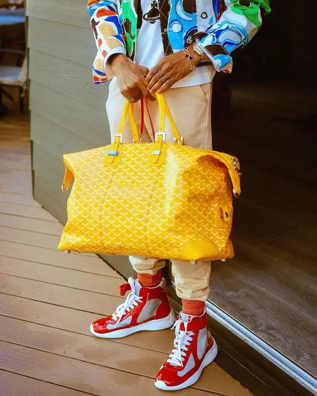 Shy Glizzy outfit in Vivienne Westwood, Prada, and Goyard, 2022