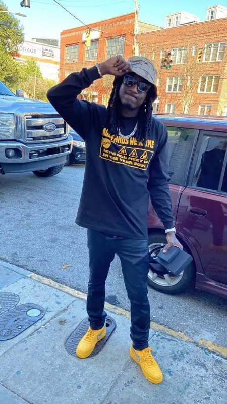 K Camp outfit in Ksubi, Nike, and Louis Vuitton, 2021