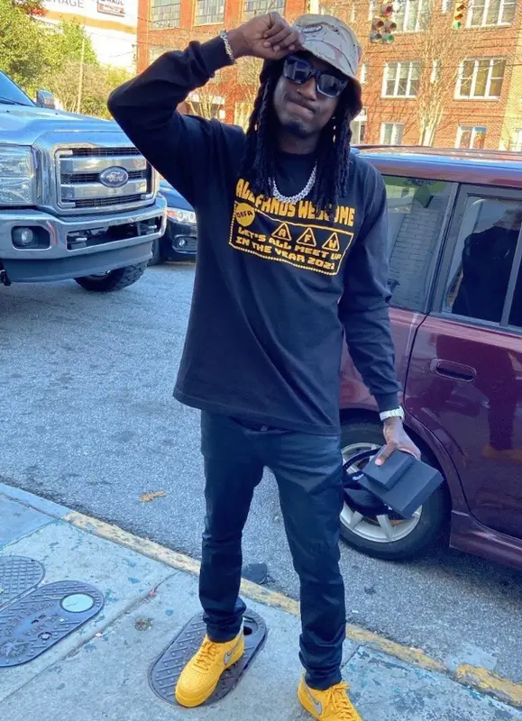 K Camp outfit in Ksubi, Nike, and Louis Vuitton, 2021
