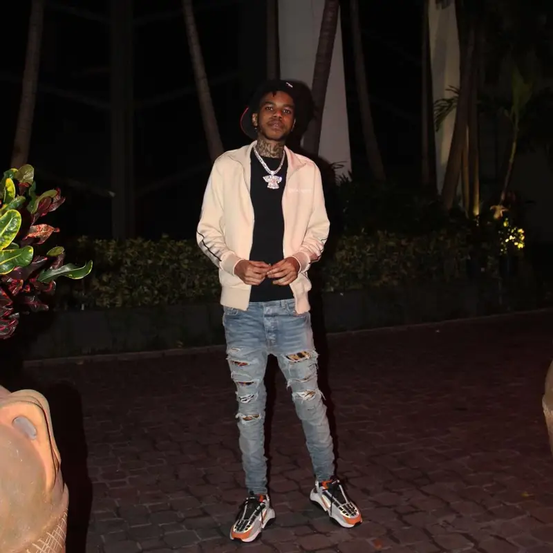 Lil Poppa outfit in Palm Angels and Amiri, 2022