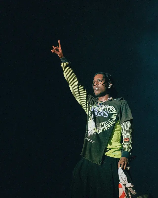 ASAP Rocky outfit in Martine Rose, MoniGotchi, and Comme Des Garcons, 2022