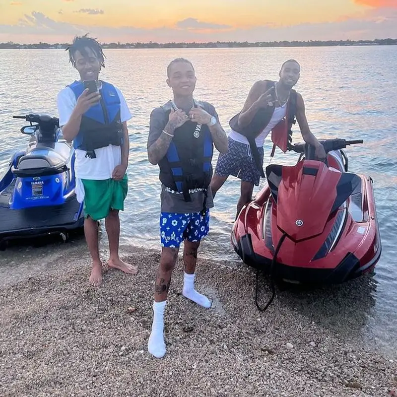 Swae Lee outfit in Purple Brand, 2022