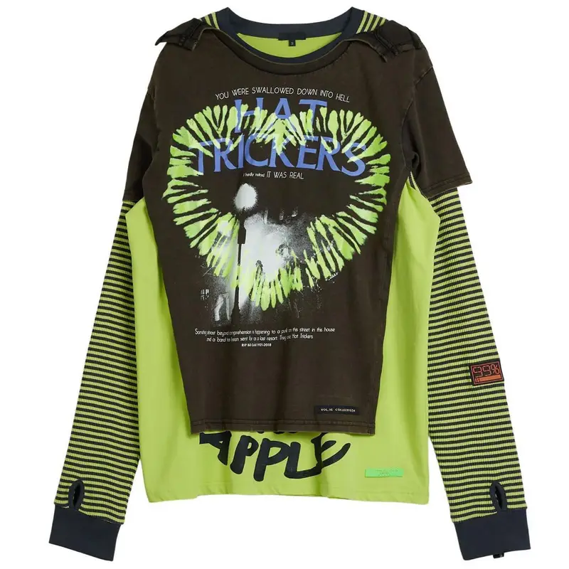 99%IS  Hat Trickers "Tee-On-Tee Hand Made Custom Lime/Washed Black T-Shirt $720