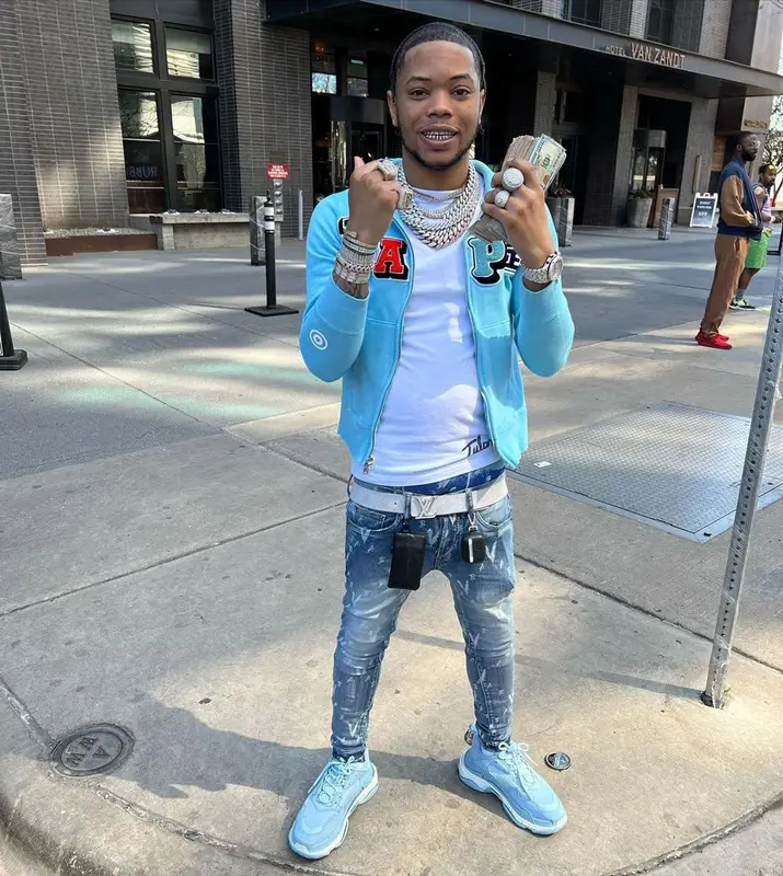 Lil Migo outfit in Bape, Valabasas, and Louis Vuitton, 2022