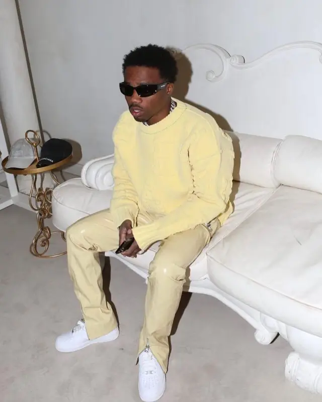 Roddy Ricch outfit in Bottega Veneta, Nike, and Balenciaga, 2022