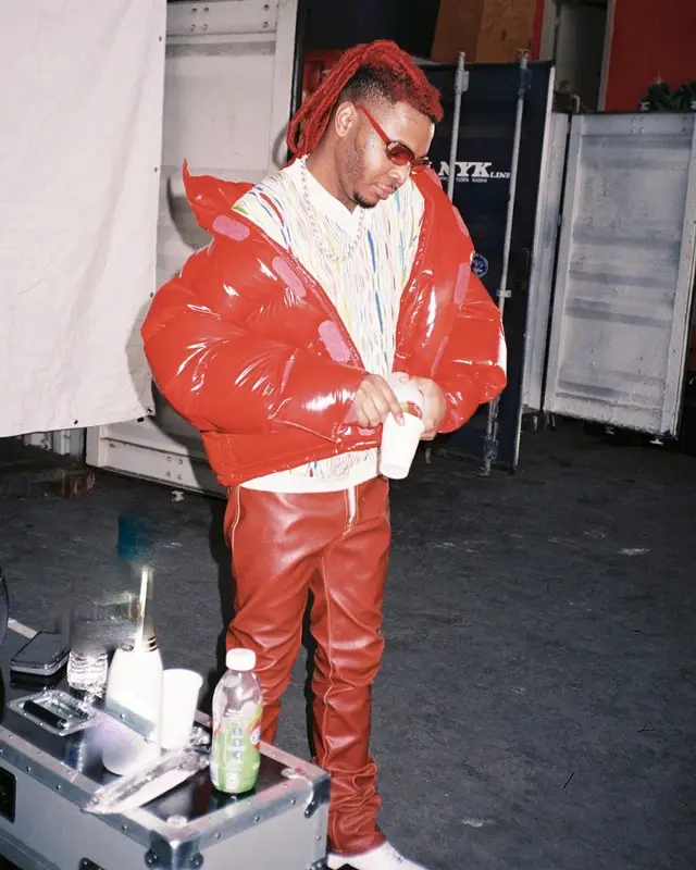 Lil Keed outfit in Entire Studios, Purple Diary, and Nike, 2022