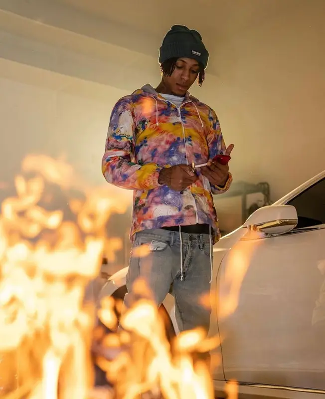NBA YoungBoy outfit in Comme Des Garcons and Off-White, 2022