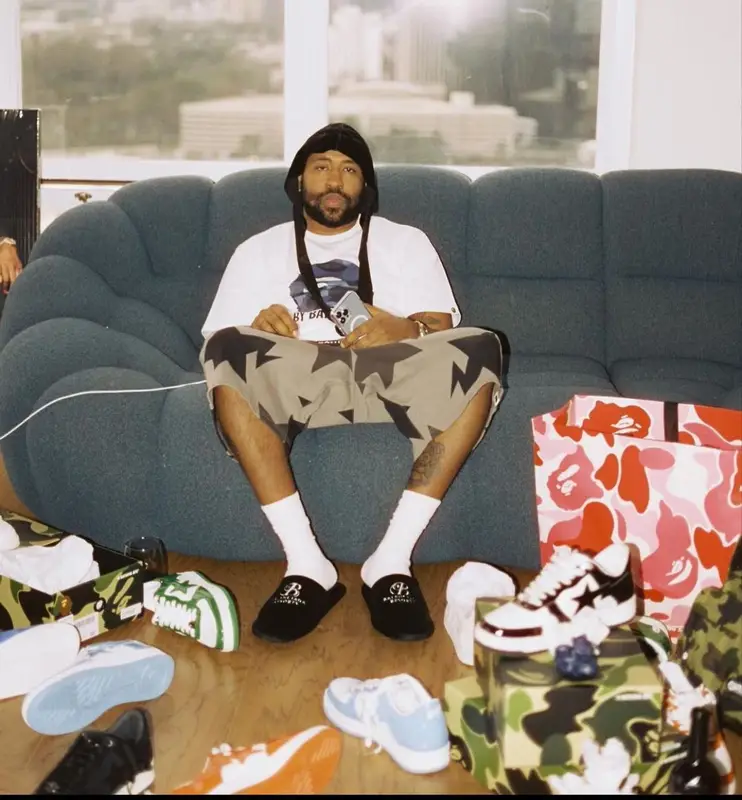 Mike Will Made-It outfit in Bape and Balenciaga, 2022