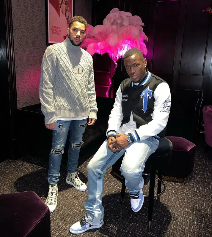 Micheal Ward outfit in Trapstar, Jeanius Bar Atelier, and Nike, 2021