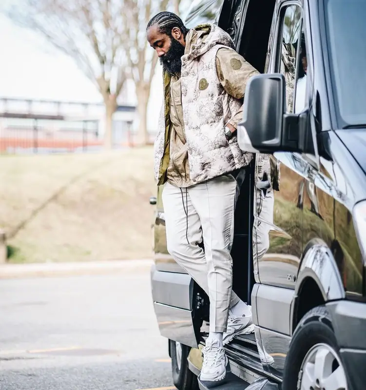 James Harden outfit in Moncler and Louis Vuitton, 2022