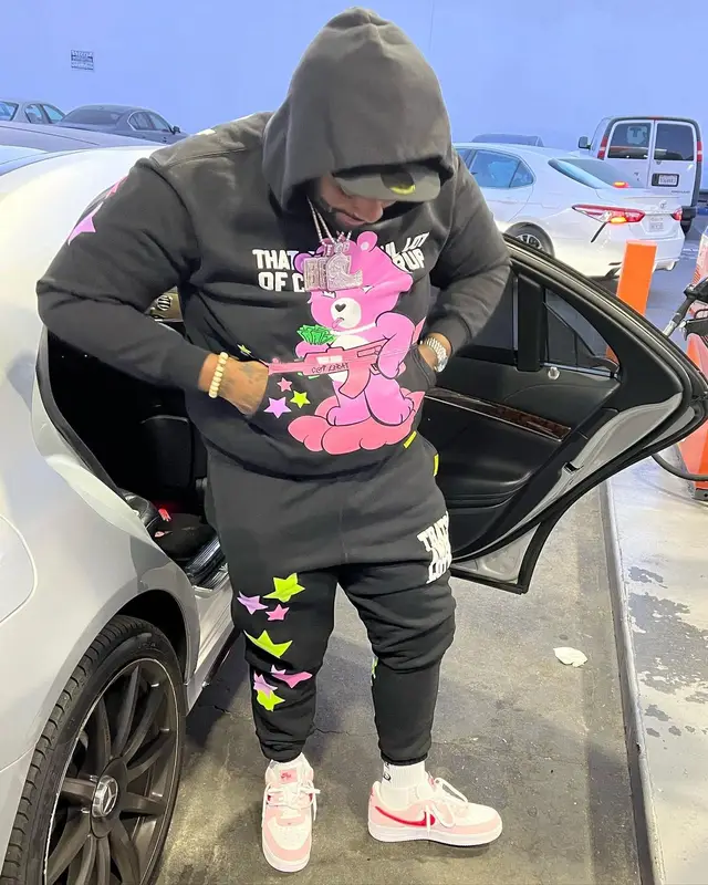 Peezy outfit in Awful Lot of Cough Syrup, Nike, and Coi Leray Merch, 2022