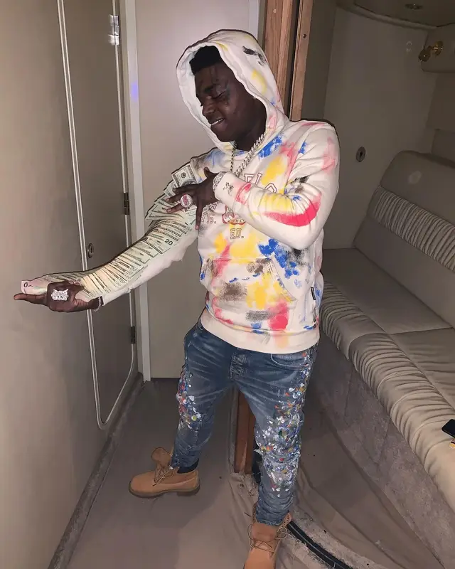 Kodak Black outfit in Palm Angels, Amiri, and Timberland, 2022