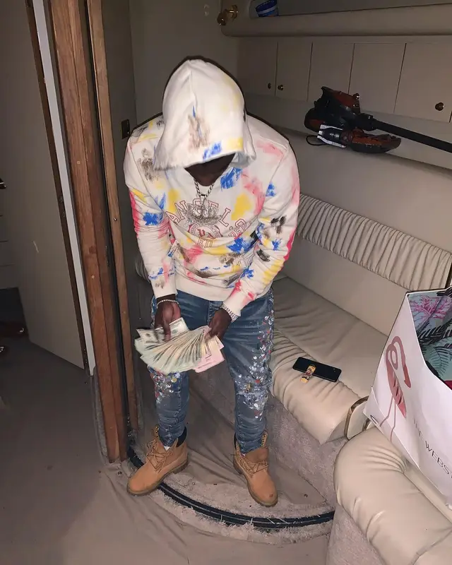 Kodak Black outfit in Palm Angels, Amiri, and Timberland, 2022