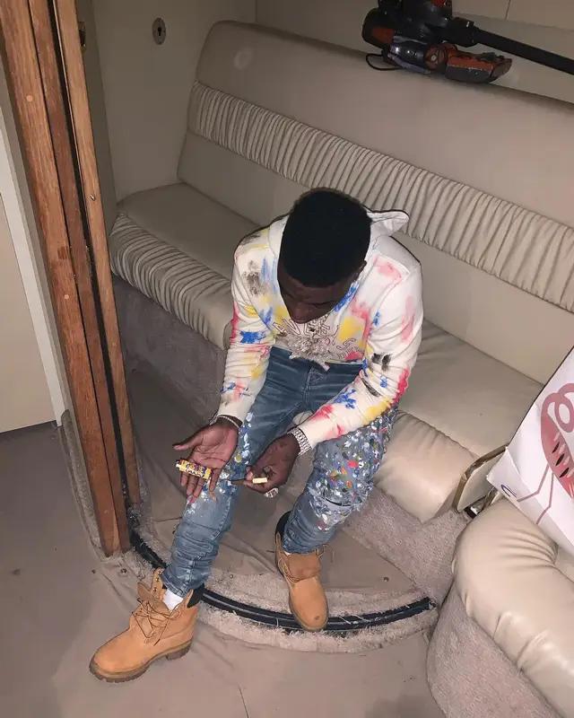 Kodak Black outfit in Palm Angels, Amiri, and Timberland, 2022