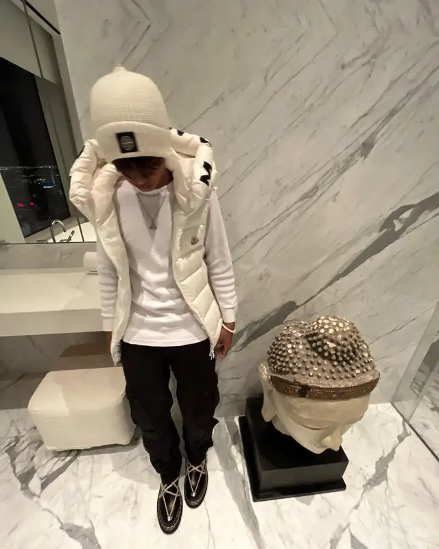 Yung Fazo outfit in Moncler, Rick Owens, and Stone Island, 2022
