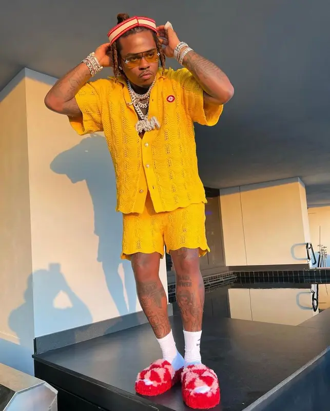 Gunna outfit in Casablanca, Louis Vuitton, and Dior, 2022
