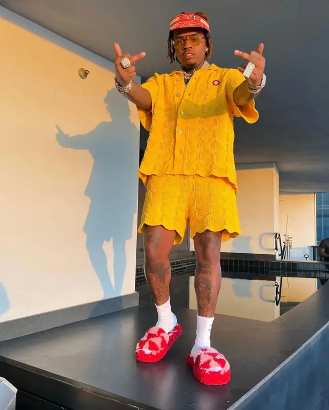 Gunna outfit in Casablanca, Louis Vuitton, and Dior, 2022