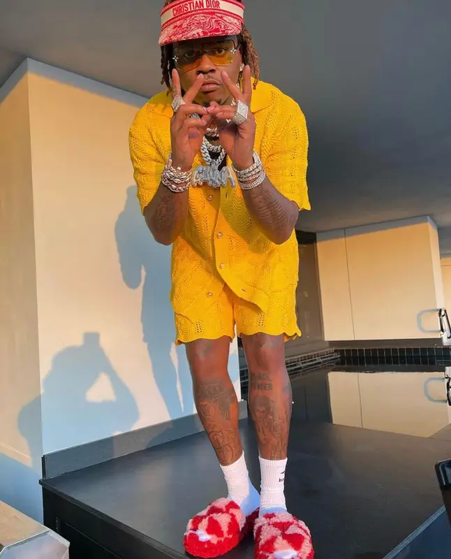 Gunna outfit in Casablanca, Louis Vuitton, and Dior, 2022