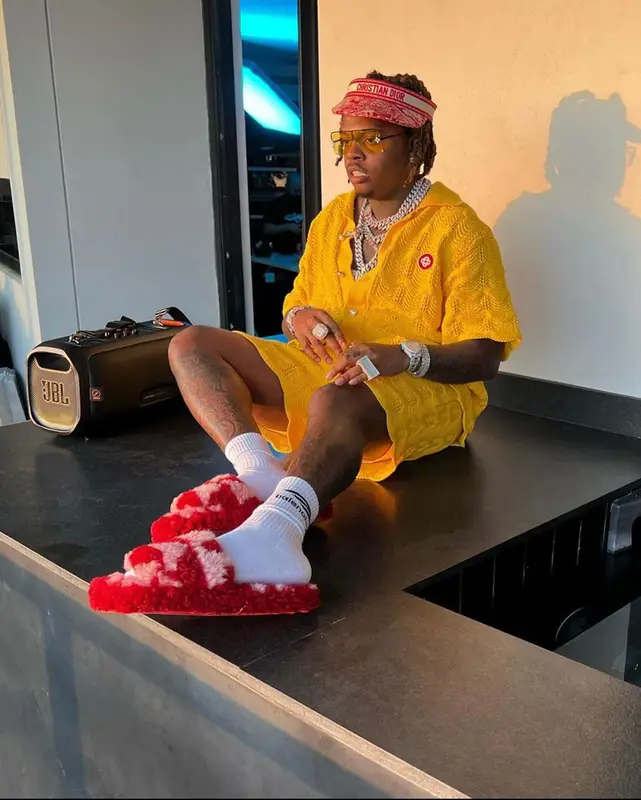 Gunna outfit in Casablanca, Louis Vuitton, and Dior, 2022