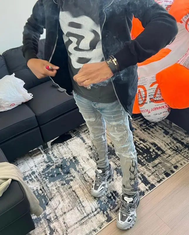 Kankan outfit in Rick Owens, Amiri, and Louis Vuitton, 2022