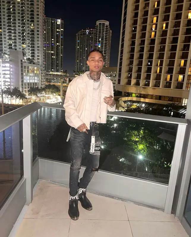Swae Lee outfit in Calvin Klein, Purple Brand, and Louis Vuitton, 2022