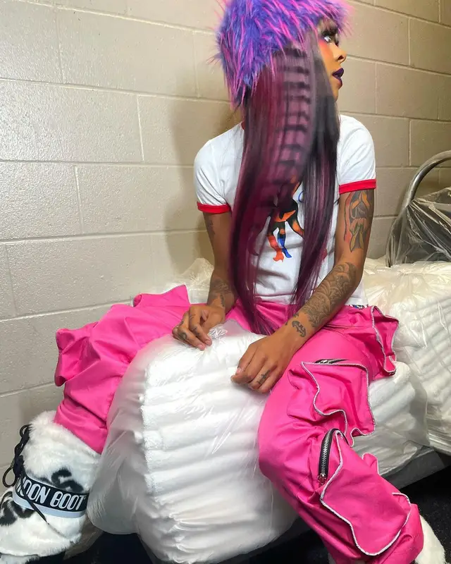 Rico Nasty outfit in GPU Labs, GCDS, and Mowalola, 2021