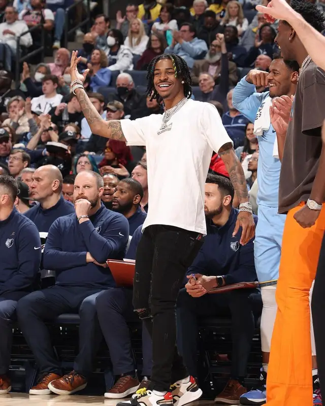 Ja Morant outfit in Supreme, Serenede, and Burberry, 2022