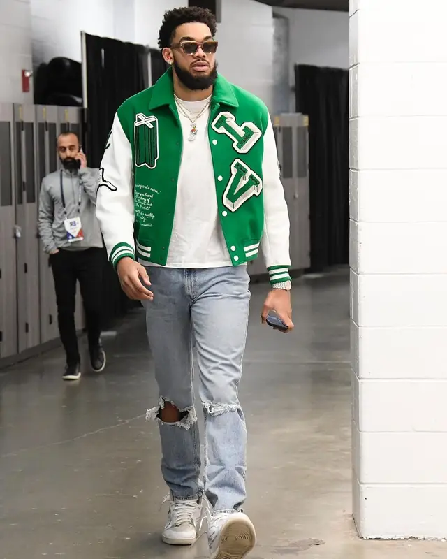 Karl Anthony Towns outfit in Levi’s, Nike, and Louis Vuitton, 2022