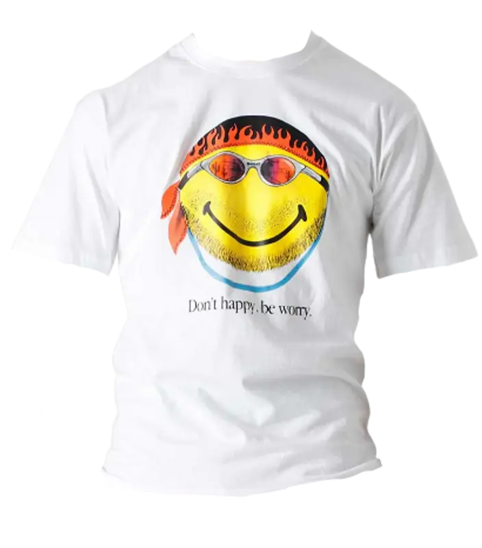 Market Smiley Don't Happy Be Worry White T-Shirt $55