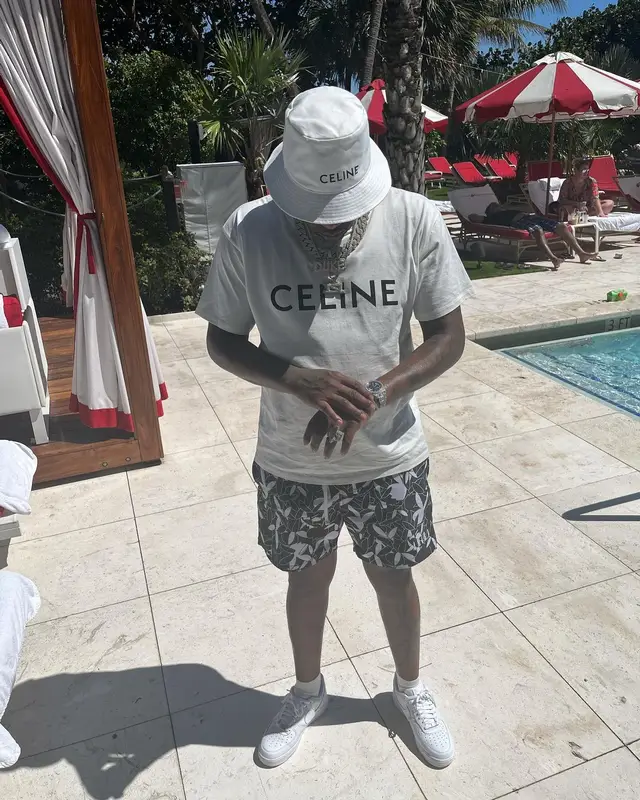 Lil Duke outfit in Nike, Celine, and Amiri, 2022