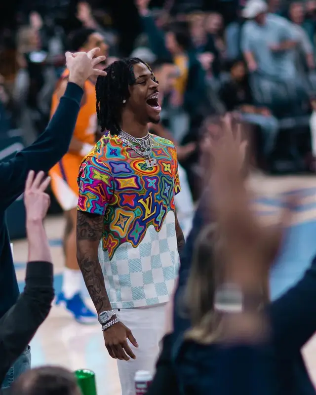 Ja Morant outfit in Louis Vuitton and Serenede, 2022