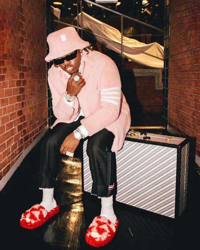 Gunna outfit in Rick Owens, Thom Browne, and Bottega Veneta, 2022