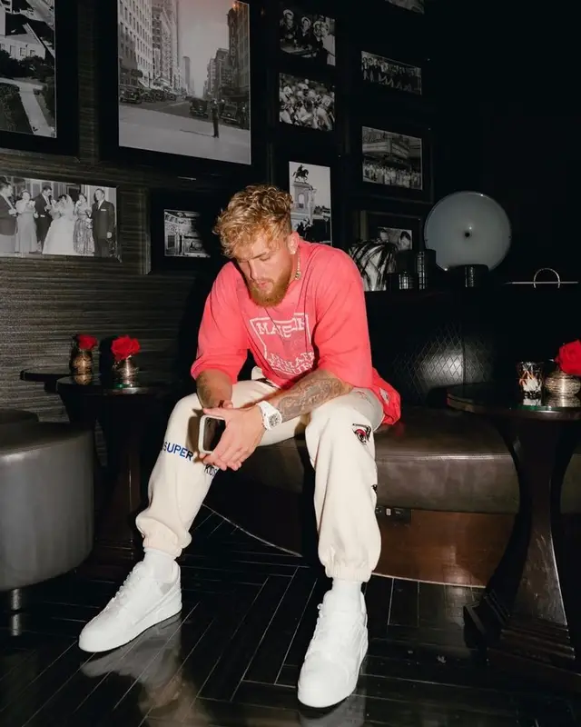 Jake Paul outfit in Maison Mihara Yasuhiro, KidSuper, and Louis Vuitton, 2022