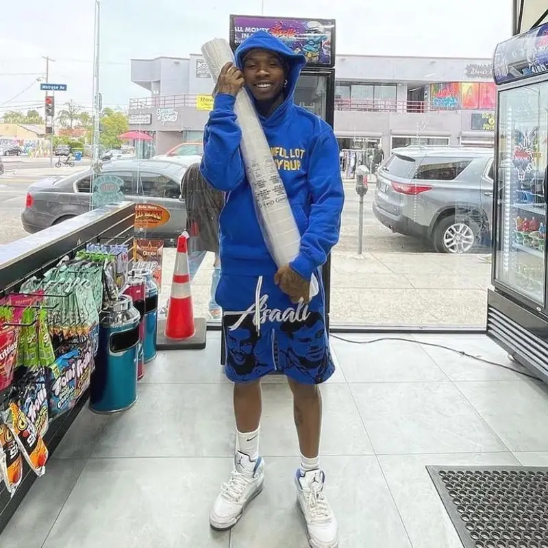 Tory Lanez outfit in Awful Lot of Cough Syrup, Asaali, and Nike, 2022