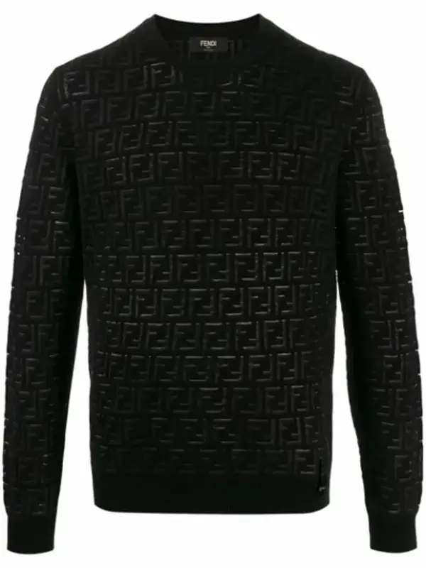 Fendi Ff Pattern Crew Neck Jumper In Black $790
