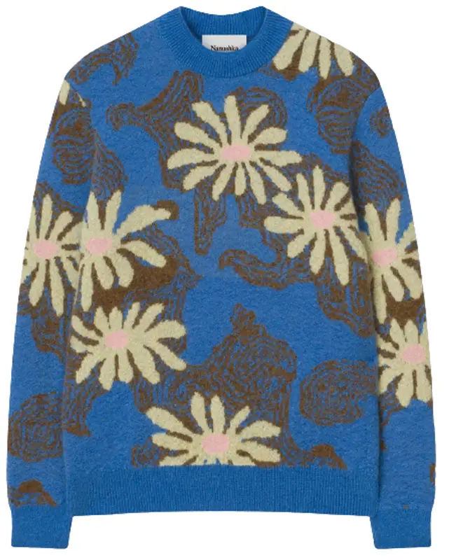 Nanushka Brushed Alpaca Floral Blue Crew-Neck Sweater $595